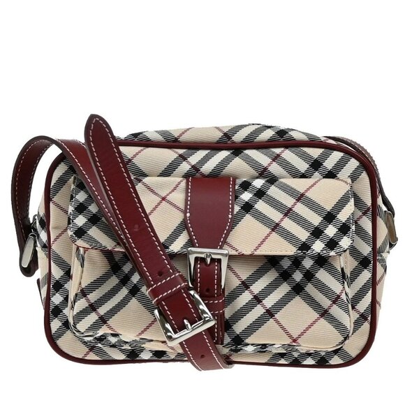 BURBERRY Logo Nova Check Shoulder Bag Canvas Leather Red Brown Japan 65EF694 - Picture 1 of 16